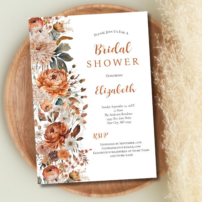 Convite Chá de panela Floral Boho Terracotta Beige (Terracotta Rust Beige Floral Botanical Boho Bridal Shower invitation)