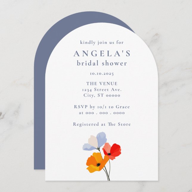 Convite Chá de panela Floral Bold Poppy (Frente/Verso)