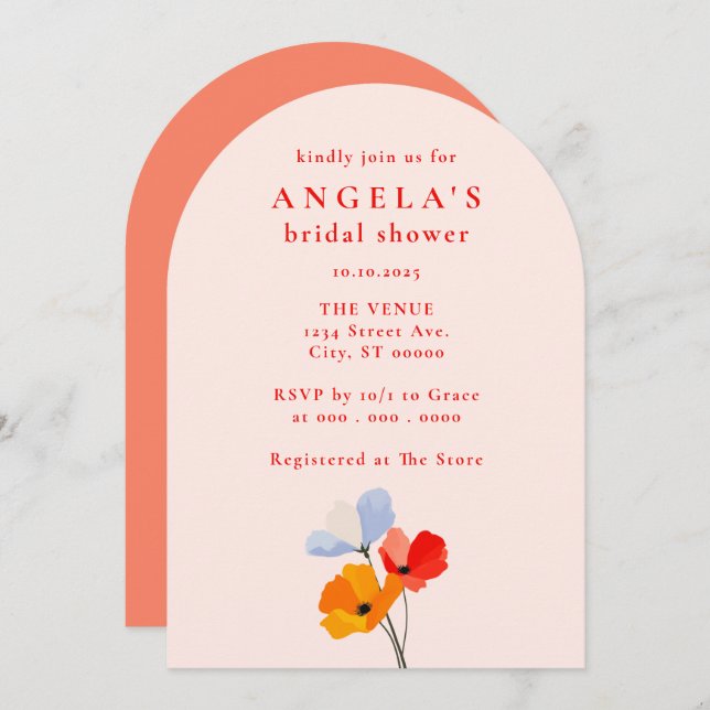 Convite Chá de panela Floral Bold Poppy (Frente/Verso)