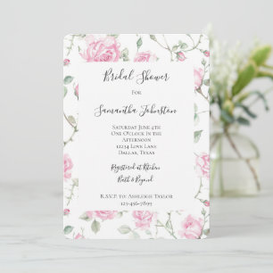 Convite Chá de panela Floral bonito de Rosas Brancas Rosa