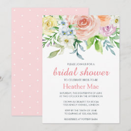Convite Chá de panela Floral bonito Pink de Aquarela