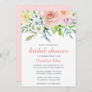 Convite Chá de panela Floral bonito Pink de Aquarela