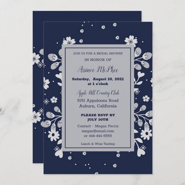 Convite Chá de panela Floral Branco (Frente/Verso)