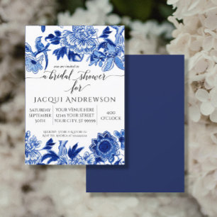 Convite Chá de panela Floral Branco Azul de Influência A