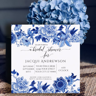 Convite Chá de panela Floral Branco Azul de Influência Asi