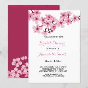 Convite CHÁ DE PANELA floral branco cor-de-rosa com flor 