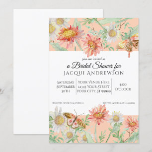 Convite Chá de panela Floral Branco de Pêssego de Aquarela