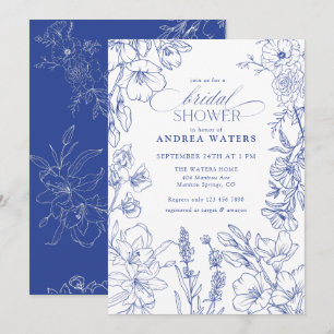 Convite Chá de panela Floral Branco e Azul