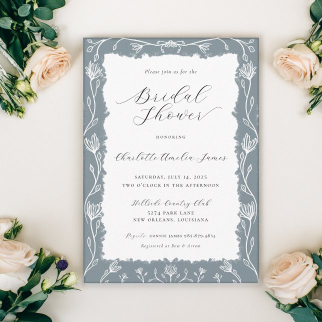 Convite Chá de panela Floral Branco e Azul (Criador carregado)