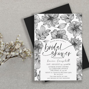 Convite Chá de panela Floral Branco e Preto Moderno