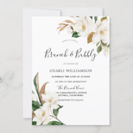 Convite Chá de panela Floral Branco Elegante Brunch e Bubb