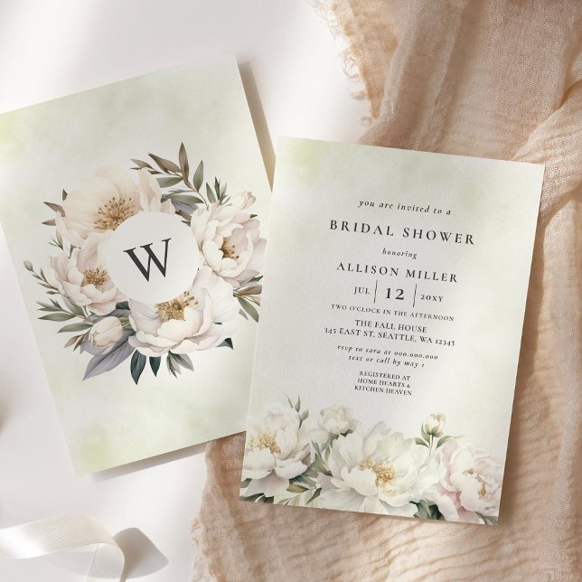 Convite Chá de panela Floral Branco Elegante Russo (Rustic Elegant Greenery White Floral Bridal Shower Invitation)