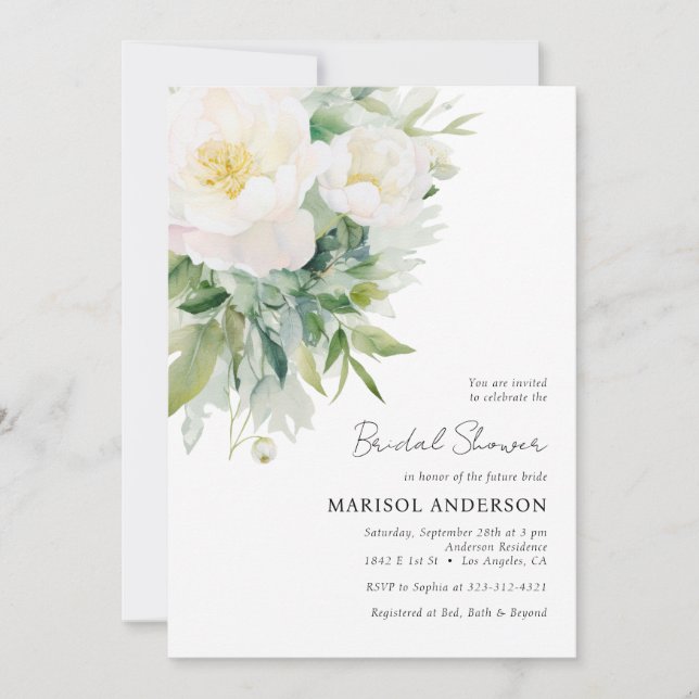 Convite Chá de panela Floral Branco Elegante Simples (Frente)