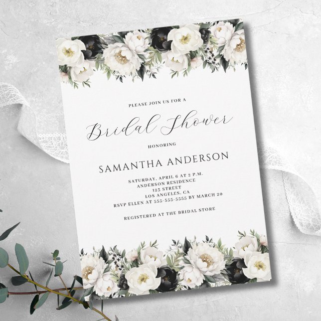Convite Chá de panela Floral Branco Preto (Criador carregado)