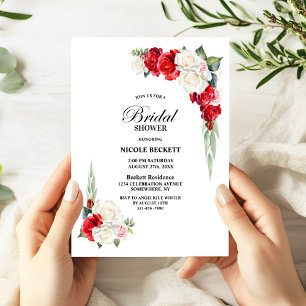 Convite Chá de panela Floral Branco Vermelho