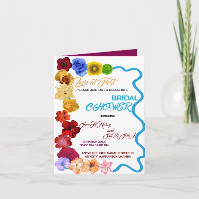 Convite Chá de panela Floral, Bridal de Flor Selvagem (Frente)