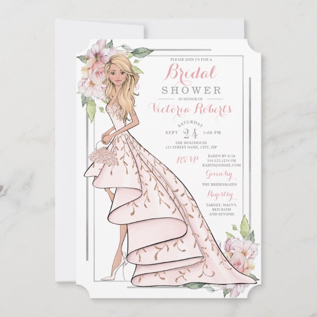 Convite Chá de panela Floral Bride Ilustrado (Frente)