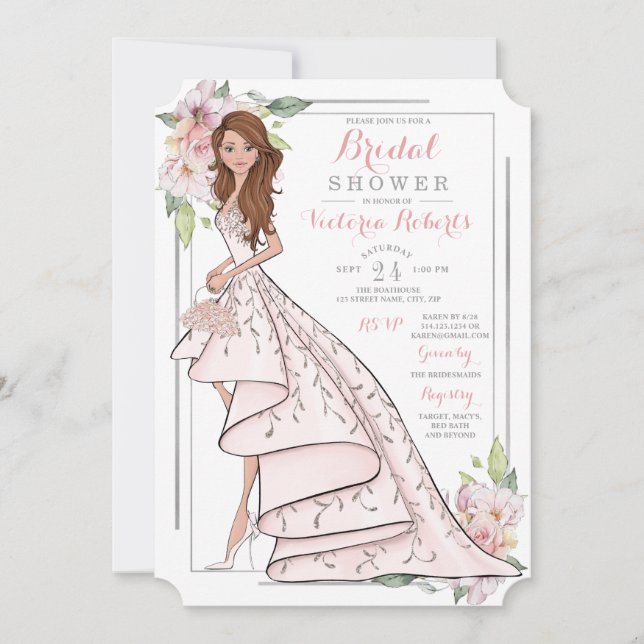 Convite Chá de panela Floral Bride Ilustrado (Frente)