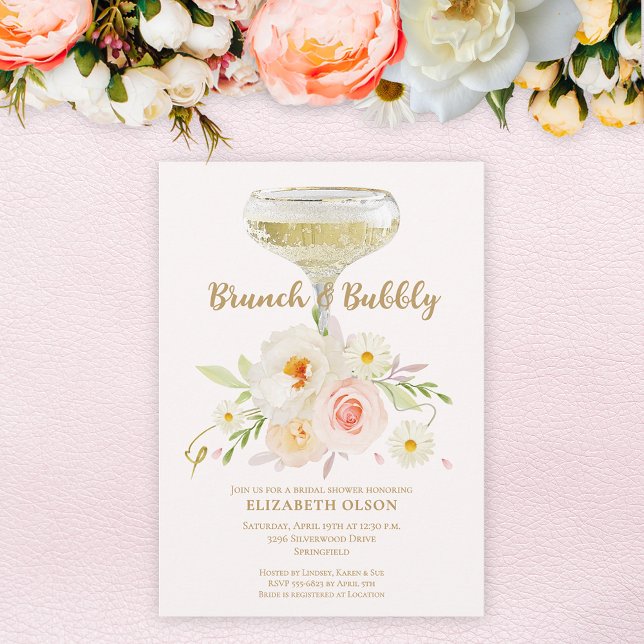 Convite Chá de panela Floral Brunch e Bubble Garden (Brunch & Bubbly blush garden flowers bridal shower invitations, INSTANT DOWNLOAD and/or PRINTED)