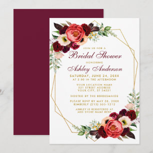 Convite Chá de panela Floral Burgundy Boho Invite GB