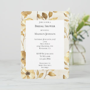 Convite Chá de panela Floral Chic Dourado Cream