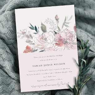 Convite Chá de panela Floral Chic Dusky Blush Watercolor