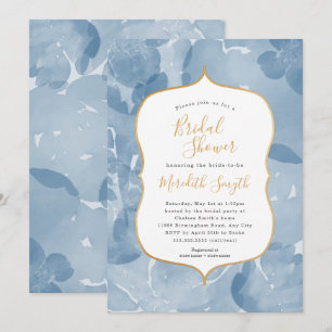 Convite Chá de panela floral Clássico Azul-aquarela