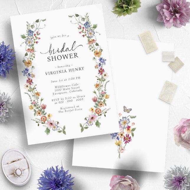 Convite Chá de panela Floral Colorida (Colorful Wildflower Wreath Floral Bridal Shower Invitation
)