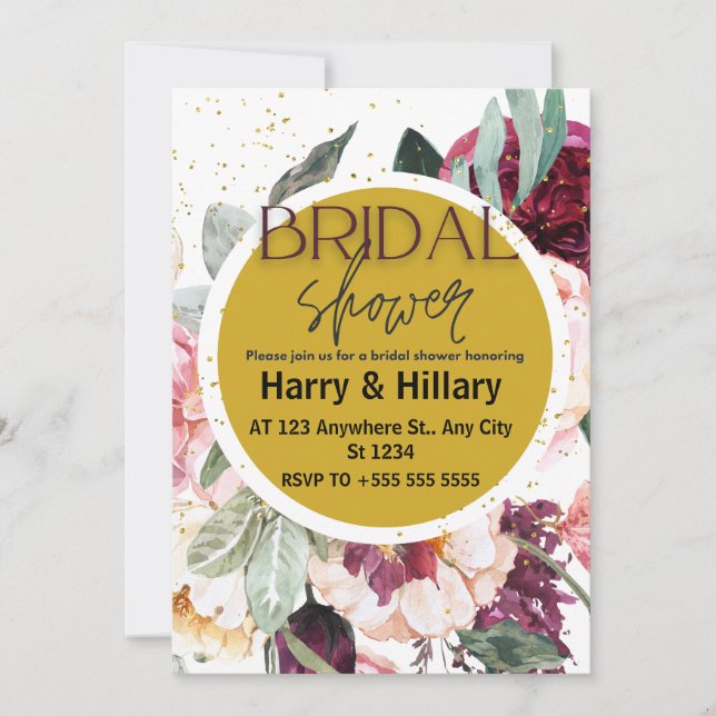 Convite Chá de panela Floral com Círculo Dourado (Frente)