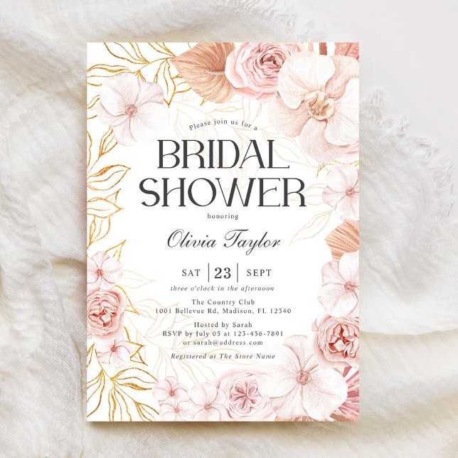 Convite Chá de panela Floral Cor-de-Cobra Rosa-Rosa (Criador carregado)