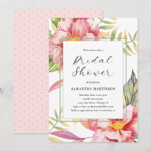 Convite Chá de panela floral cor-de-rosa bonito da