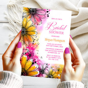 Convite Chá de panela Floral Cor-de-Rosa e Laranja