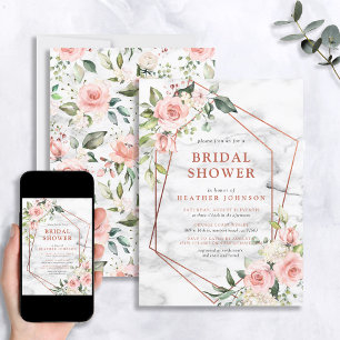 Convite Chá de panela floral cor-de-rosa geométrico de