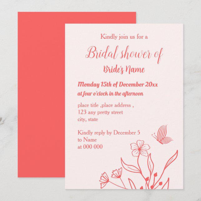Convite Chá de panela floral cor-de-rosa simples (Frente/Verso)
