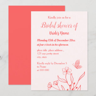 Convite Chá de panela floral cor-de-rosa simples