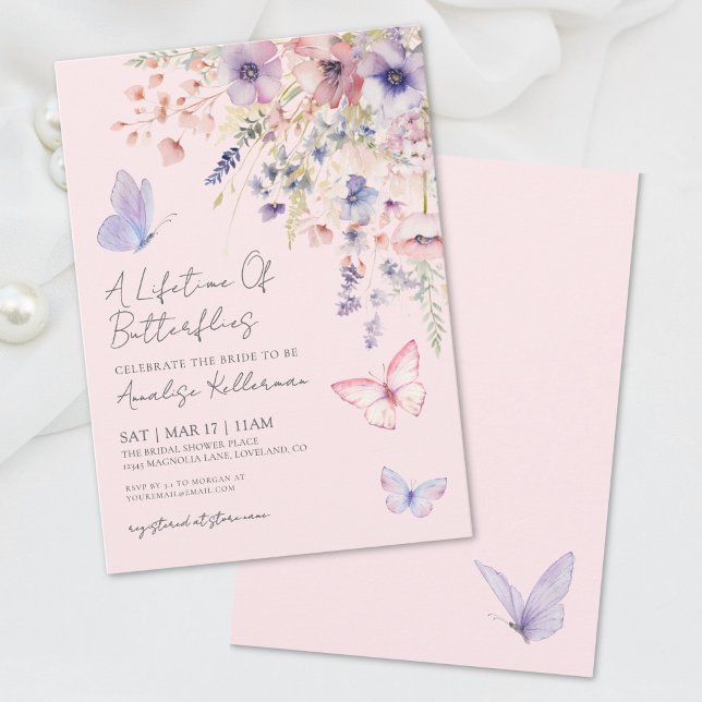 Convite Chá de panela Floral da Borboleta (Butterflies Wildflower Bridal Shower Invitation)