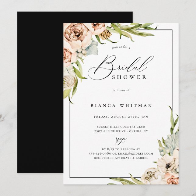 Convite Chá de panela Floral da Floresta Botânica (Frente/Verso)