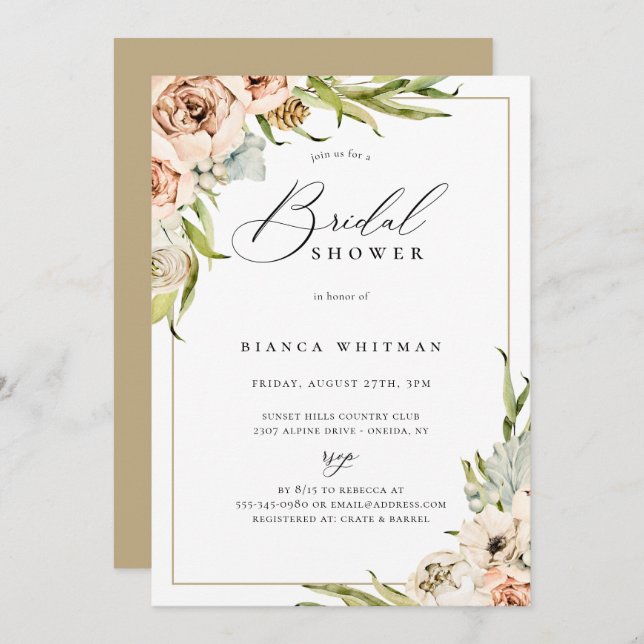 Convite Chá de panela Floral da Floresta Botânica (Frente/Verso)