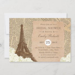 Convite Chá de panela Floral da Torre Eiffel de Vintage Pa