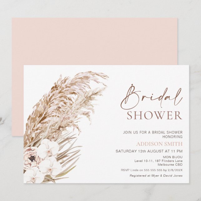 Convite Chá de panela Floral das Pomadas de Grama Boho Pam (Frente/Verso)