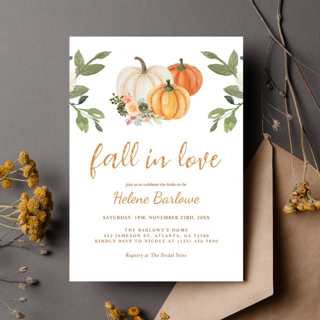 Convite Chá de panela Floral De Abóbora Apaixonado (Fall In Love Pumpkin Floral Bridal Shower Invitation)