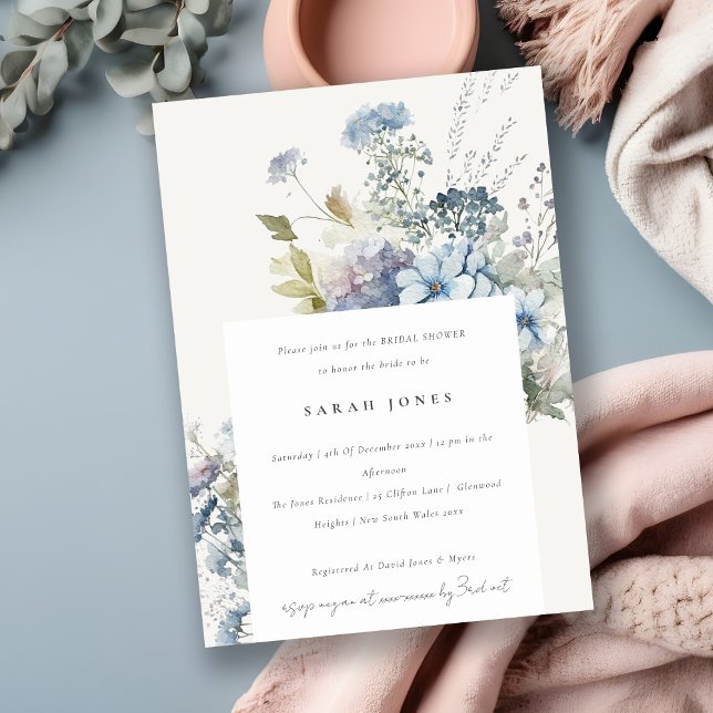 Convite Chá de panela Floral de Algodão Azul-Escuro (Criador carregado)