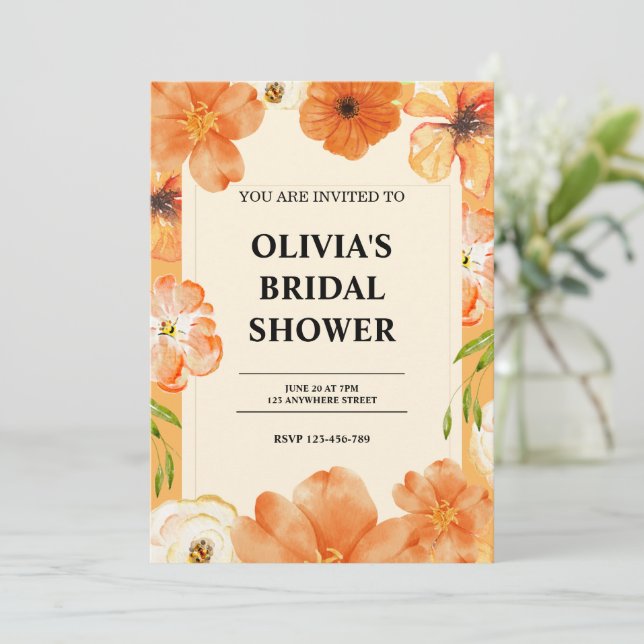 Convite chá de panela floral de aquarela (Em pé/Frente)