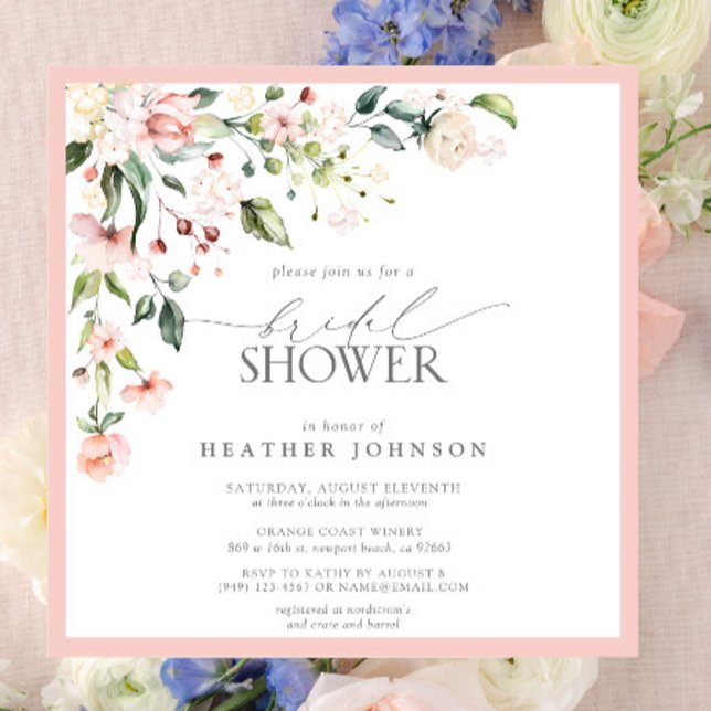 Convite Chá de panela Floral de Aquarela Rosa Elegante (Blush Blooms Await You: Join Us for a Bridal Shower to Remember)