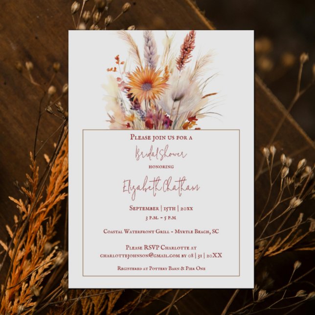 Convite Chá de panela Floral de Autumn Boho | Branco (Autumn Boho Floral White Bridal Shower Invitation)