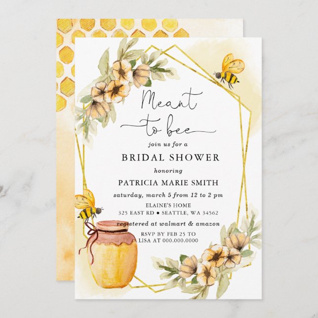 Convite Chá de panela Floral De Bebê De Abelha (Frente/Verso)
