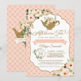 Convite Chá de panela Floral de Blush de luxo à tarde