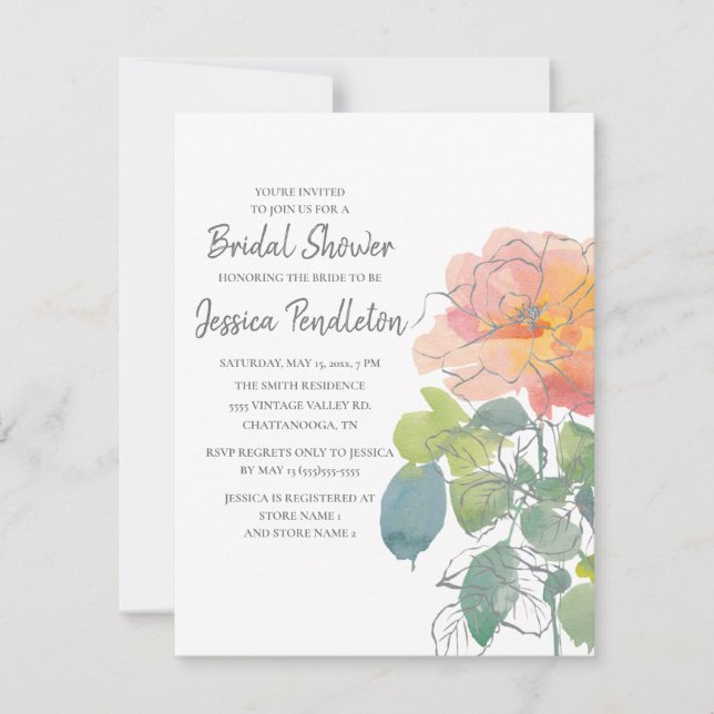 Convite Chá de panela Floral de Boho Coral Rosa (Frente)