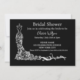 Convite Chá de panela Floral de Boho Negro Elegante