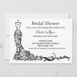 Convite Chá de panela Floral de Boho Negro Elegante